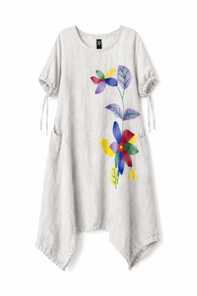 Sukienka oversize z kolorowym motywem kwiatowym Off White_SU007.png