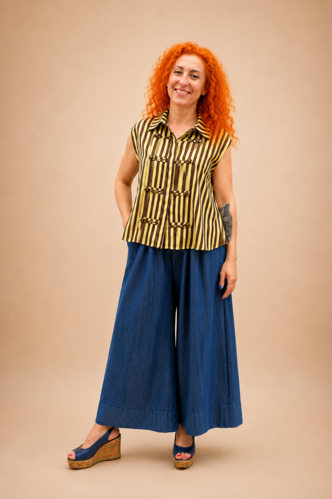 Bluzka oversize z ozdobnym zapięciem cytryna – 100% wiskoza